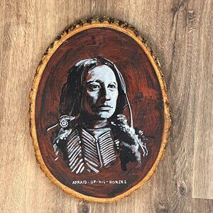 Vintage American Indian Oglala Sioux Chief VTG Wood Original Painting